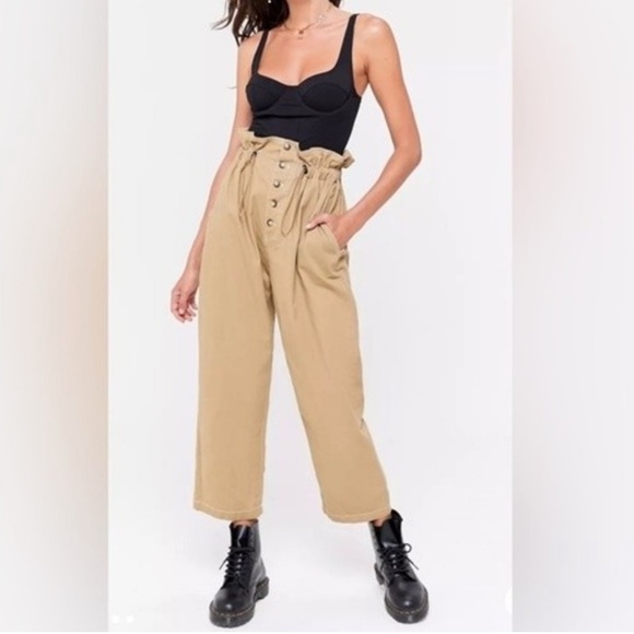 Urban Outfitters Terra High Rise Paper-Bag Waist Tapered Leg Pants - Picture 2 of 13